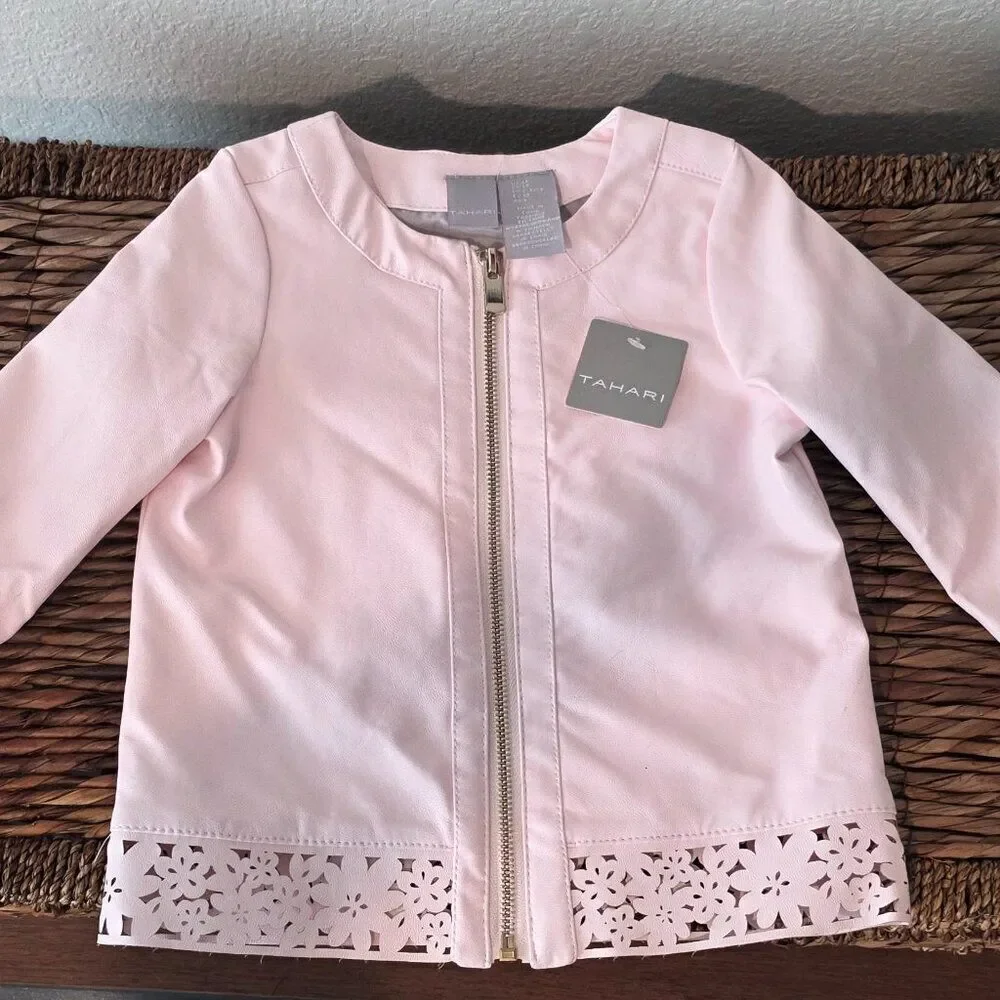 NWT Tahari Faux Leather Lace Trim Jacket Sz 3T